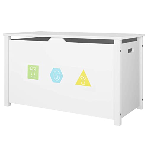 Baúl Almacenaje para Juguetes, Armario Almacenaje Infantil, Organizador Juguetes de Madera, con Tapa, Blanco, 80x39.8x46cm