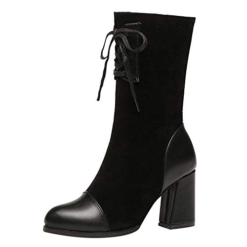 ALIKEEY Las Mujeres Ronda Toe Zapatos De Tacón Alto De Color De Gamuza Martin Botas De Encaje De Arranque Moto Hi Tec NiñA NiñAs Xti Agua Tuc Lluvia Frozen Peppa
