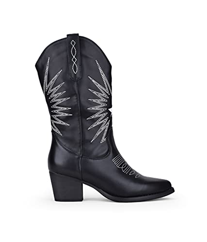 BOSANOVA Botas estilo cowboy con detalle de cosido decorativo a contraste y tacón efecto madera de 5'5 cm. Sin cierre. Calzado para mujer NEGRO 40