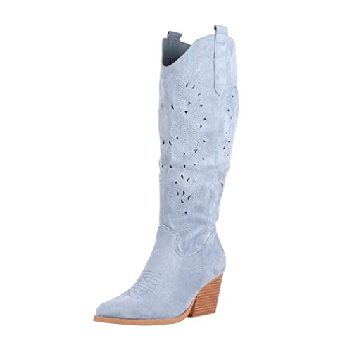 Elara Botas Vaqueras de Mujer Chunkyrayan DES920S Blue Suede-41