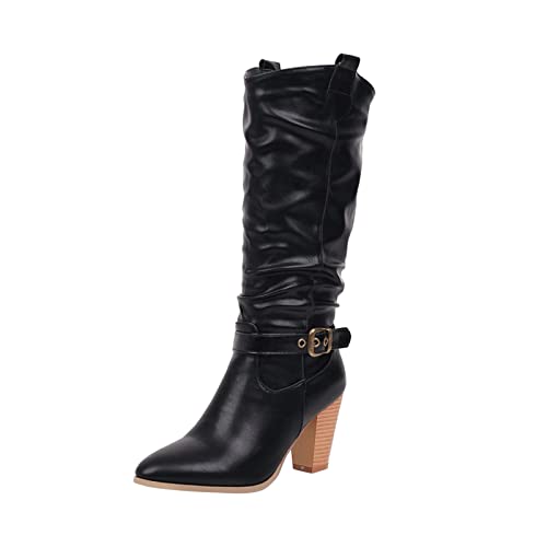 NUSGEAR 2022 Botas de tacon alto Mujer Fiesta Zapatos Mujer Otoño Invierno Moda Botas Nieve Botines Retro Cómodos Faux Delgado Botas altas Tacon Tobillo caliente Botas Jinete de vaquero Talla grande