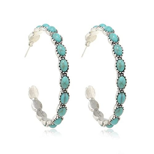 Joyería de moda Pendientes Stin de color turquesa natural, colgantes de metal, grandes pendientes ovalados, estilo vintage, pendientes de lágrima, pendientes de aro delicados bohemios for mujeres y ni