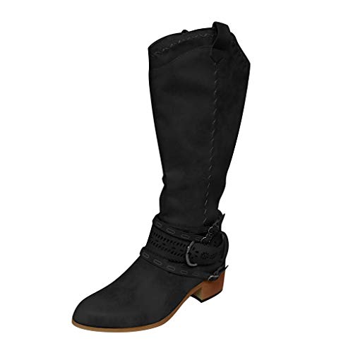 Botas Mujer Vintage Flats Square Head Bajo Western Rodeo Cremallera Cómodo, Negro , 43 EU