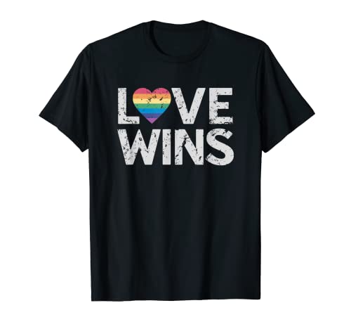 Amor Gana Arco Iris Vintage Orgullo Lesbianas Gay LGBTQ+ Camiseta