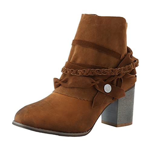 Dasongff Botines planos negros para mujer – Botas de tacón alto Plataforma Bota Moto Biker Boots Botines Otoño Invierno Vintage Boots Moto Botas Invierno Tacón Botas Equitación, marrón, 40 EU