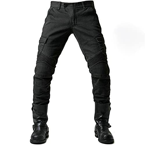 JICAIXIAYA Pantalones Moto Hombre Con Retirable Armadura Forro Protección Interior, Jeans De Moto Respirable Resistente Al Desgaste Kevlar Tela Motorcycle Biker Pants (Negro,L)