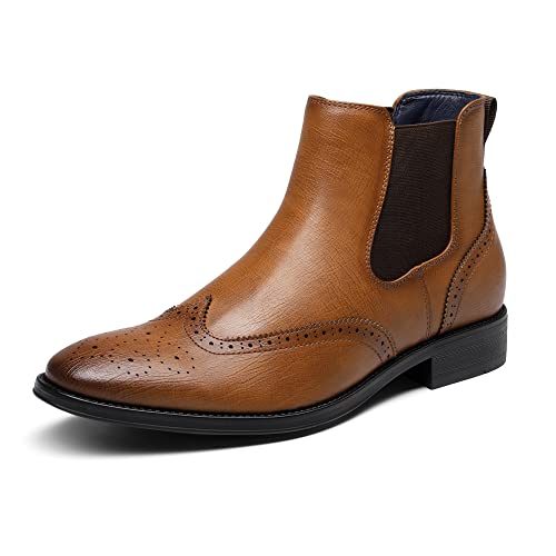 Bruno Marc Botas Chelsea para hombre de cuero Brogue Botas botas botas de deslizamiento, marrón, 45 EU