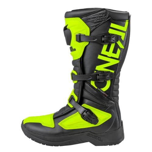 O'NEAL | Botas de Motocross | Moto Enduro | Protección interior de tobillo, pie y zona de cambio, forro perforado, microfibra | Botas RSX | Adulto | Negro Amarillo Neón | Talla 43