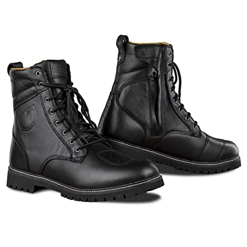 SHIMA Thomson, Zapatos Moto Hombre | Reforzados Zapatos Moto de Cuero, Soporte para el tobillo, Suela Antideslizante, Mango de Cambio de Marchas (Negro, 45)