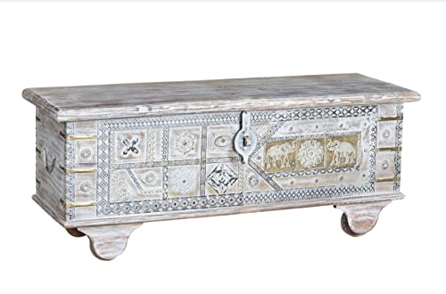 giner Baúles Decorativos - Baúl Madera Blanco Decapé/Bronce (46x116x40)