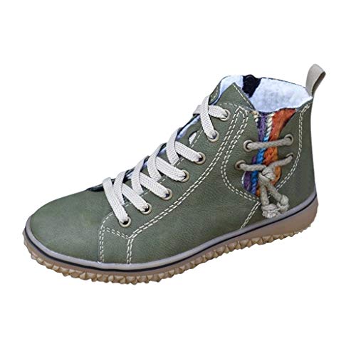 Yowablo Zapatillas de deporte para mujer, cálidas, grandes, informales, planas, cuñas, tobilleras, botas cortas verde 44