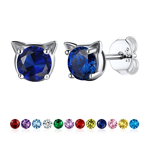 Pendientes para mujer Pendientes de tuerca de perla/gato de plata 925, hipoalergénicos, redondos, de perlas cultivadas de agua dulce, pendientes de tuerca de gema verde esmeralda roja for mujeres y ni