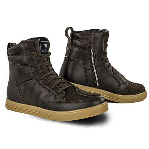 SHIMA Blake Zapatos de Motocicleta para Hombres | Cuero, Transpirables, Zapatos de calle reforzados con cremallera lateral, Soporte de tobillo, Suela antideslizante, Almohadilla de cambio (Marrón, 44)