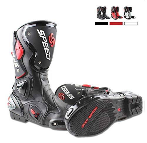 Botas de moto de Pista Racing profesionales antideslizantes transpirables e impermeables (negro, 45)