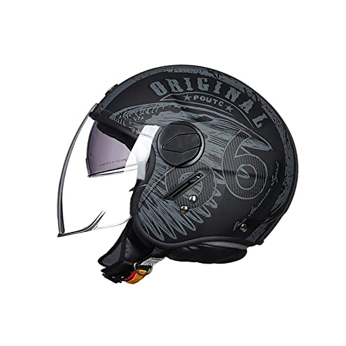 LIONCIANO Casco De Motocicleta, Ece 22.06 Semi-Abre a Los Auriculares Jet Casco De Motocicleta y Scooter Woman Adulto Anti Scratch Visiere(Alas Negras Mate de la Libertad, L=59-60cm)