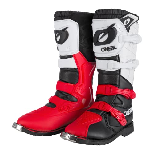 O'NEAL | Botas de Motocross | Motocicleta de Enduro | Confort gracias a la plantilla de aire, cuatro hebillas, material sintético | Botas Rider Pro | Adulto | Negro Blanco Rojo | Talla 40