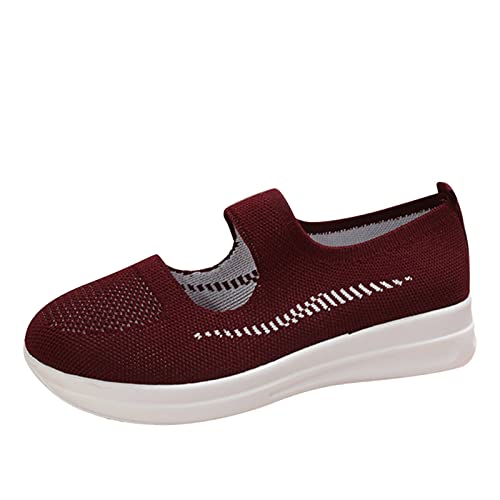 Moda Otoño Mujeres Zapatos Deportivos Mosca Tejido Malla Transpirable sin Cordón Cómodo Fondo Plano Ligero Color Sólido Bota Compatible con Moto Mujer en Auto Y Compatible con Moto, rojo, 39 EU