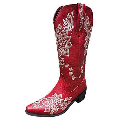Yowablo - Botas para mujer con botón de piel con punta redonda, zapatillas cowboy Slip-on con cremallera Du Vin 41