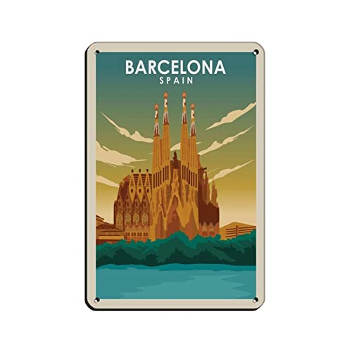AZOLID Letreros divertidos de lata de Barcelona España de viaje Vintage Retro Bar Club Cueva Casa Cocina Decoración de pared Rústico 30x43CM