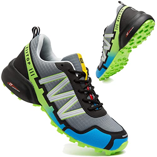 Zapatillas Trail Running Hombre Impermeables Zapatillas Trekking Hombre Zapatos de Senderismo Ligeras Deportivas Zapatos para Correr Gimnasio Sneaker Gris Verde 45 EU