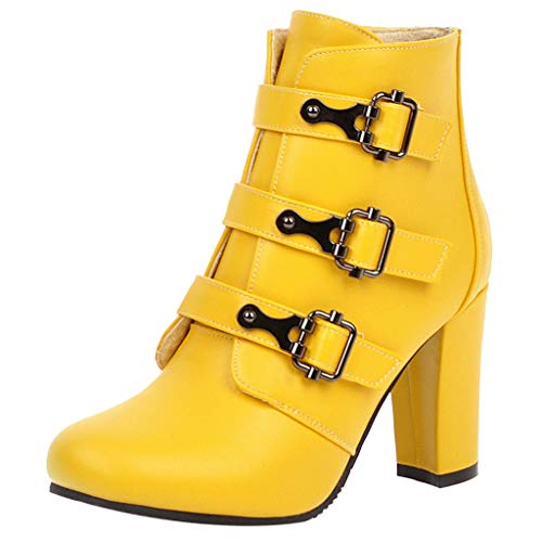 Yowablo Booties - Zapatos de tacón cuadrado con cremallera de un solo color amarillo 45