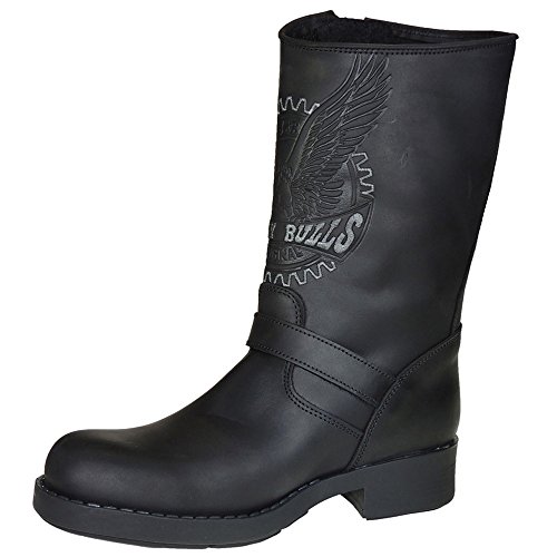 Johnny Bulls Bota Motera de Piel Nobuck y Piso Grueso Tacón de 4,3 CM para Hombre Negro Talla 46
