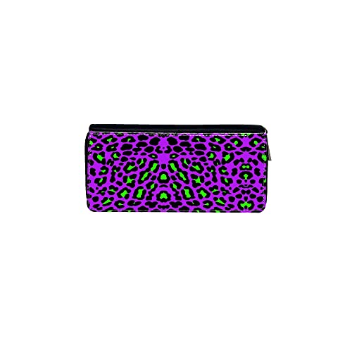 Cartera Miami Black Nero Fondo de Animales Leopardo Moteado Morado y Verde Fluo/Monederos