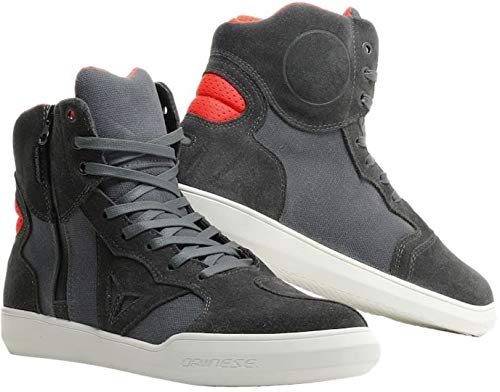 Dainese Metropolis D-WP Shoes Zapatos Moto Impermeables, Carbon/Rojo Fluo, 47 EU