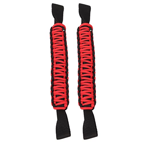 SHYEKYO Mango de Agarre Paracord, Mango de Agarre Multiusos Antideslizante para Reposacabezas 29,6 Cm Fuerte Capacidad de Rodamiento Universal para Coche SUV ATV UTV RV(Negro Rojo)