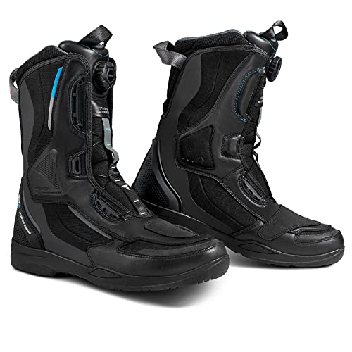 SHIMA STRATO WP, Impermeables Botas Moto Hombre/Transpirables, Reforzadas, Ligeras Botas de Moto Adventure Touring con Sistema de Cierre Rápido ATOP, Protección de Tobillos (Negro, 43 EU)