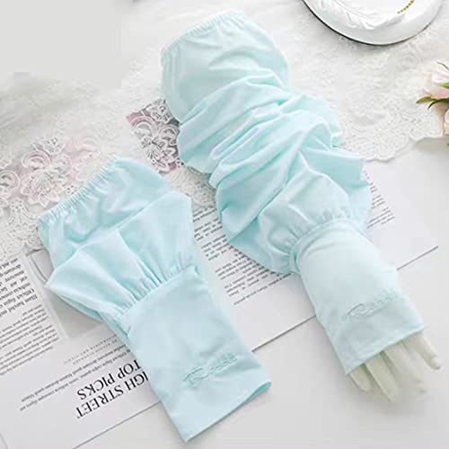 Cómodo Mangas de Hielo de Guantes del Brazo Long Longitud Solar Suelta Summer UVA Protección Manga de Hielo Seda Manga de Seda Brazo Calentadores Guantes Negros Mujeres y Hombres (Color : Blau, Size