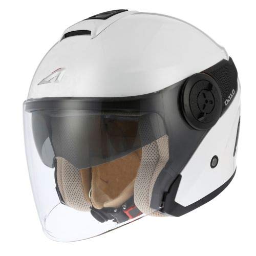 Astone Helmets - Casque jet DJ10-2 monocolor - Casque jet à écran long - Casque jet moderne en polycarbonate - pearl white/black L