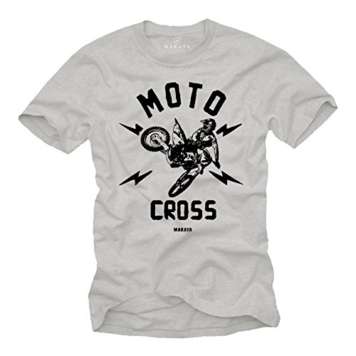 MAKAYA Ropa Motocross - Camiseta Moto Hombre con Casco GP - Accesorios Gris XL