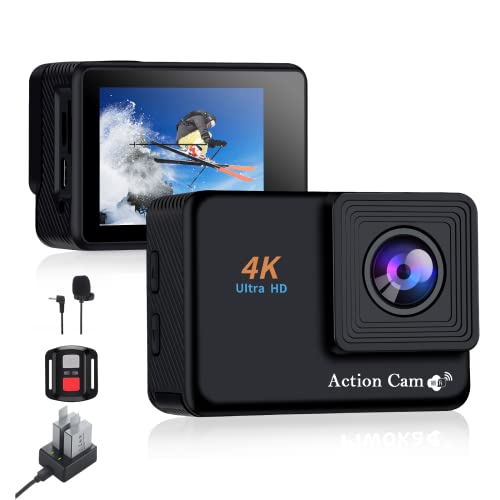 Jadfezy Cámara Deportiva 4K 30fps con WiFi y Control Remoto,Sports Camera de 20MP y Gran Angular 170°, Cámara Subacuática de 30m Equipada 2×1350 mAh Baterías y Accesorios de Montaje (4K 30FPS)