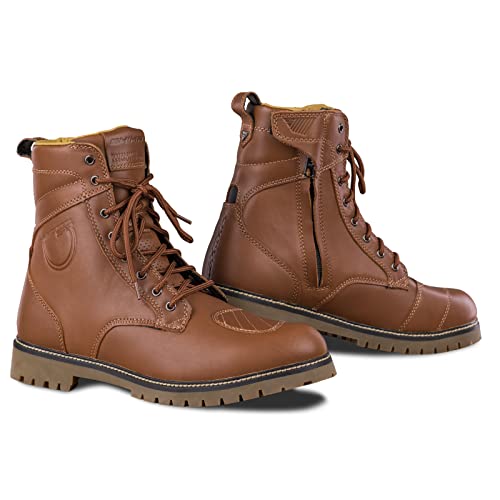 SHIMA Thomson, Zapatos Moto Hombre | Reforzados Zapatos Moto de Cuero, Soporte para el tobillo, Suela Antideslizante, Mango de Cambio de Marchas (Marrón, 43)