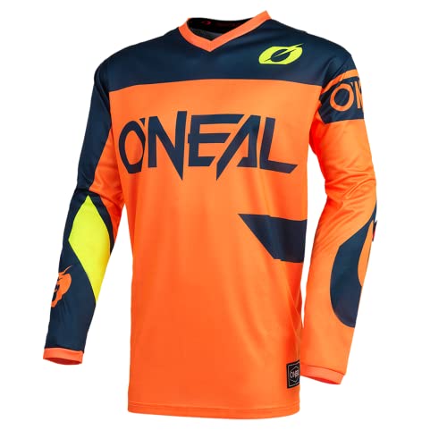 O'Neal | Camiseta de Motocross | Enduro MX | Transpirable, protección Acolchada para el Codo, Apto para el máximo Rango de Movimiento | Jersey Element Racewear | Adultos | Naranja Azul | Talla L