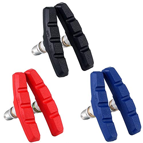 3 Pares Zapatas de Freno de Bicicleta, V-Brake Zapatas Freno, Pastillas Freno V-Brake, 70mm Juego Pastillas Freno Bloques de Freno para V Brakes U-Brake, Cantilever (Negro, Azul, Rojo)
