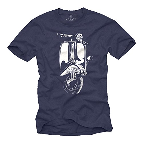 Moto Accesorios - Camiseta Hombre Manga Corta Algodon - Vintage Scooter PX Azul XXXXL