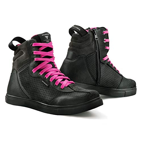 SHIMA Rebel WP, Impermeables Zapatos Moto Mujer, Transpirables, Reforzados Zapatos Moto de Cuero, Soporte para el tobillo, Suela Antideslizante, Mango de Cambio de Marchas, Negro, 37 EU
