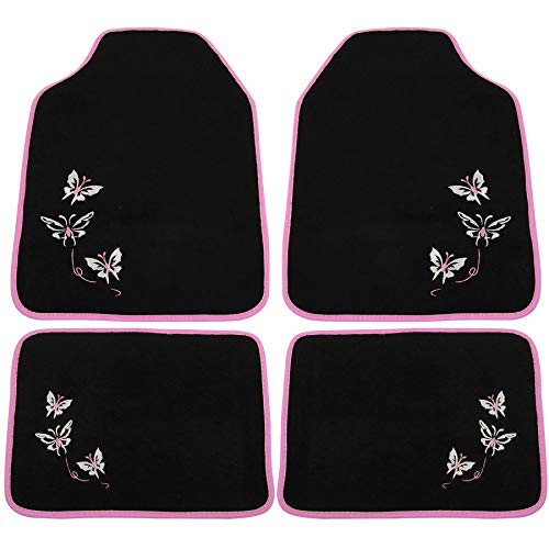 eSituro Alfombrillas para Coche Universal Piezas Alfombras Moqueta para Automovil Antideslizantes Impermeable 4 Piezas Alfombra Negro/Rosa SCM0089
