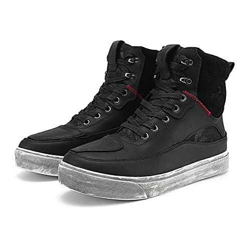 Botas Moto Hombre de Cuero, Zapatillas de Motocicleta, Zapatos de Calle Transpirables, Reforzados con Soporte el Tobillo, Suela Antideslizante, Almohadilla de Cambio 44