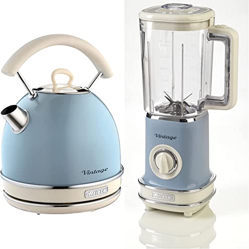 Ariete 568/05 Batidora De Vaso Vintage, 500 W, 1.5 Litros, Plástico, 2 Velocidades, Azul + 2877/05 Hervidor Vintage, 2200 W, 1.7 Litros, Acero Inoxidable, Azul