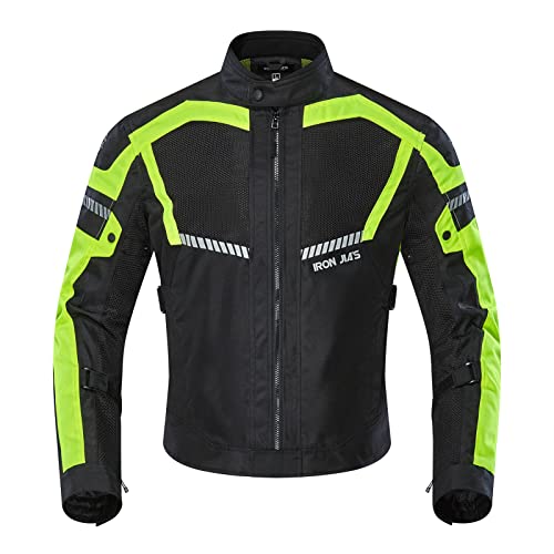 BORLENI Chaqueta de Motocicleta de Moto para Verano para Hombre, Respirable Armadura Protección reflexión de Alto Brillo L