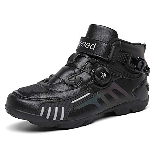 MRDEAR Zapatillas de Moto Sneaker Hombres Botas de Deportivas Transpirables Zapato Moto Motocross Calzado Deportivo de Exteriorcon Perilla de Ajuste, 3 Colores,Negro,45 EU