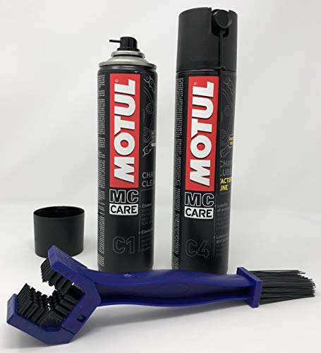 MOTUL MC Care Mantenimiento Cadena C1 Chain Clean 400 ml C4 Chain Lube Road 400 ml + Cepillo
