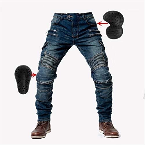 SHUOJIA Hombre Motocicleta Pantalones Jeans con Protección Motorcycle Biker Pant 4 X Equipo De Protección (Blue,L)