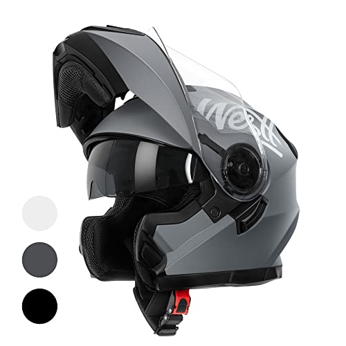 Westt Casco de Moto Integral abatible para Hombres Mujeres con protección Reforzada para la Barbilla, para Chopper, ciclomotor, Scooter Moto Modular con certificación ECE Dot, Gris, L (57-58 cm)