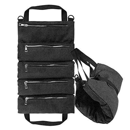 PALUDO Bolsa de Herramientas Enrollable con 5 Bolsillos, Bolsa Portaherramientas Pequeño, Portátil Estuche Organizador Porta Herramientas para Electricistas Carpinteros Coche Moto - Negro