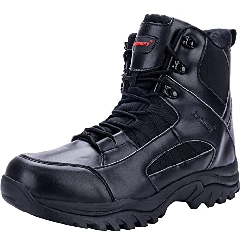 Ansbowey Botas Militares Tacticas Hombre Mujer Alta Botas para Senderismo/Montaña/Trekking/Policiales Patrulla/Moto con YKK Cremallera Lateral Color Negro Talla 46 EU