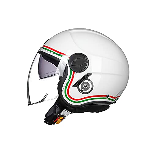 LIONCIANO Casco De Motocicleta, Ece 22.06 Semi-Abre a Los Auriculares Jet Casco De Motocicleta y Scooter Woman Adulto Anti Scratch Visiere(Blanca Italia, L=59-60cm)